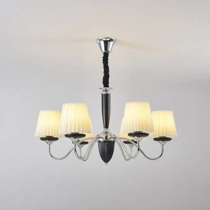 French Iron Wood Fabric Round Chandelier