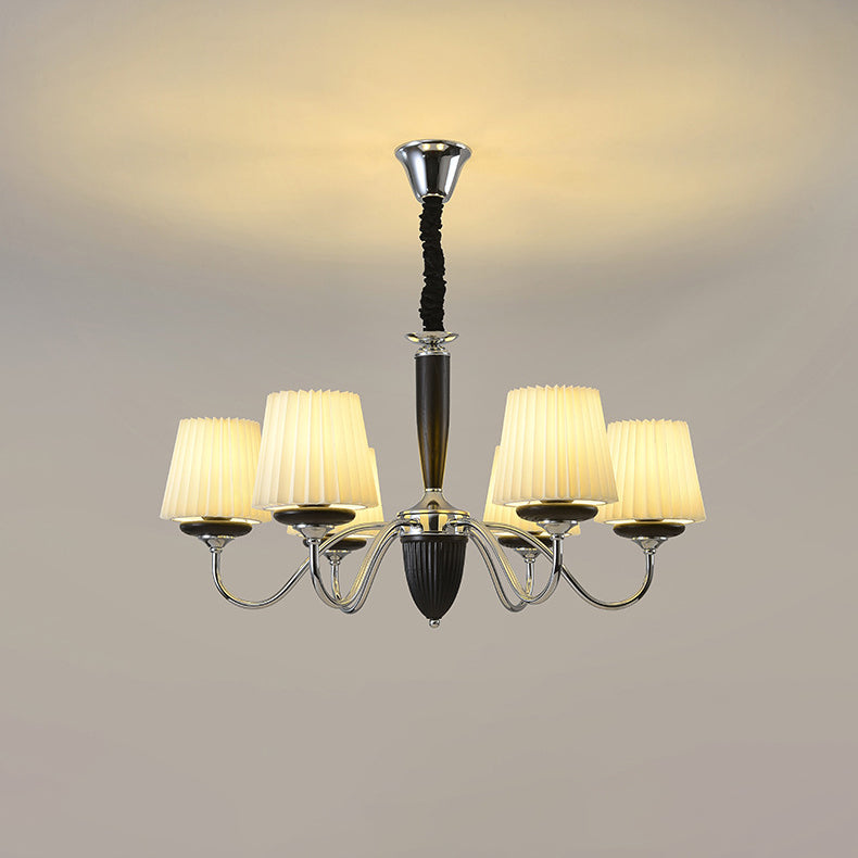 French Iron Wood Fabric Round Chandelier