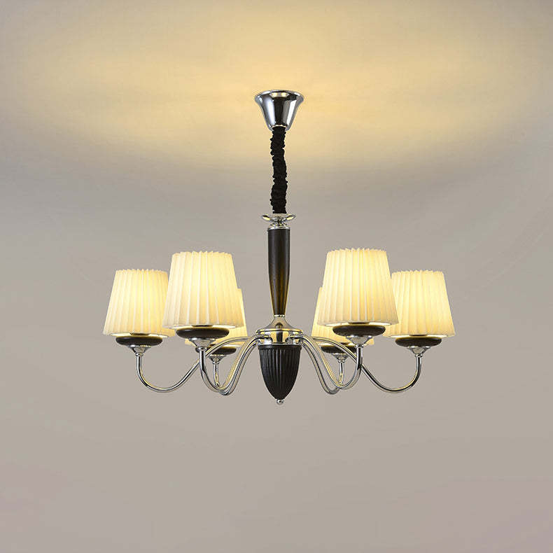 French Iron Wood Fabric Round Chandelier