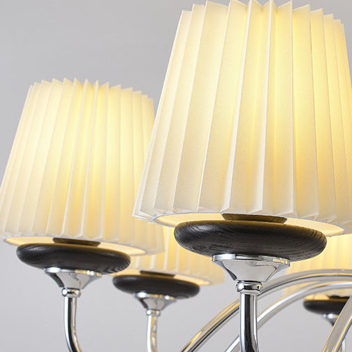 French Iron Wood Fabric Round Chandelier