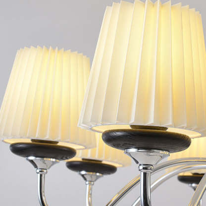 French Iron Wood Fabric Round Chandelier