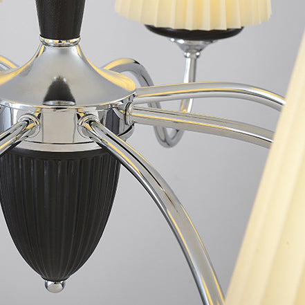 French Iron Wood Fabric Round Chandelier
