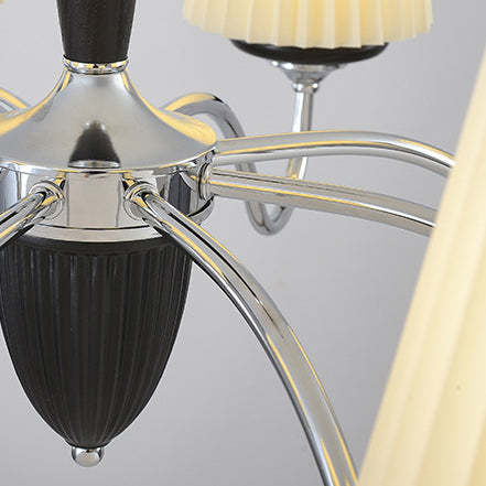 French Iron Wood Fabric Round Chandelier