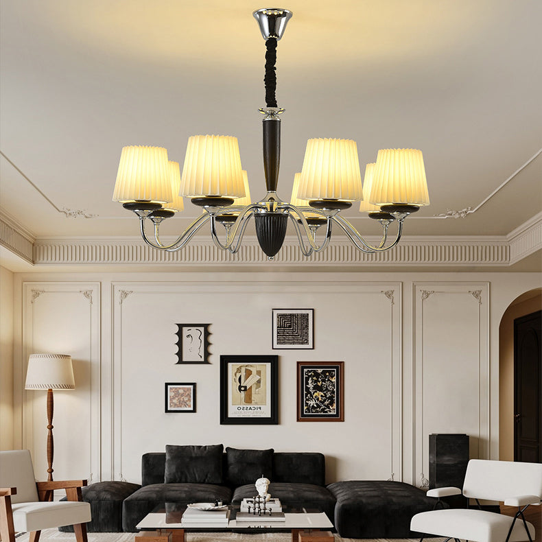 French Iron Wood Fabric Round Chandelier