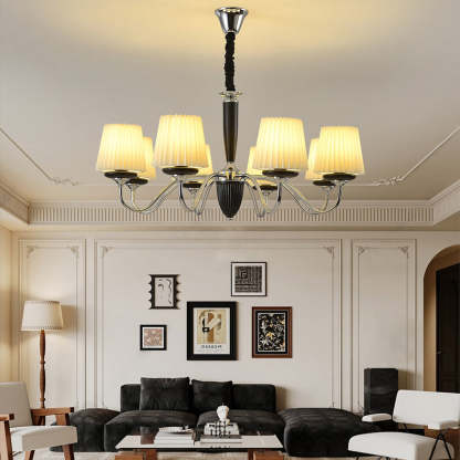 French Iron Wood Fabric Round Chandelier