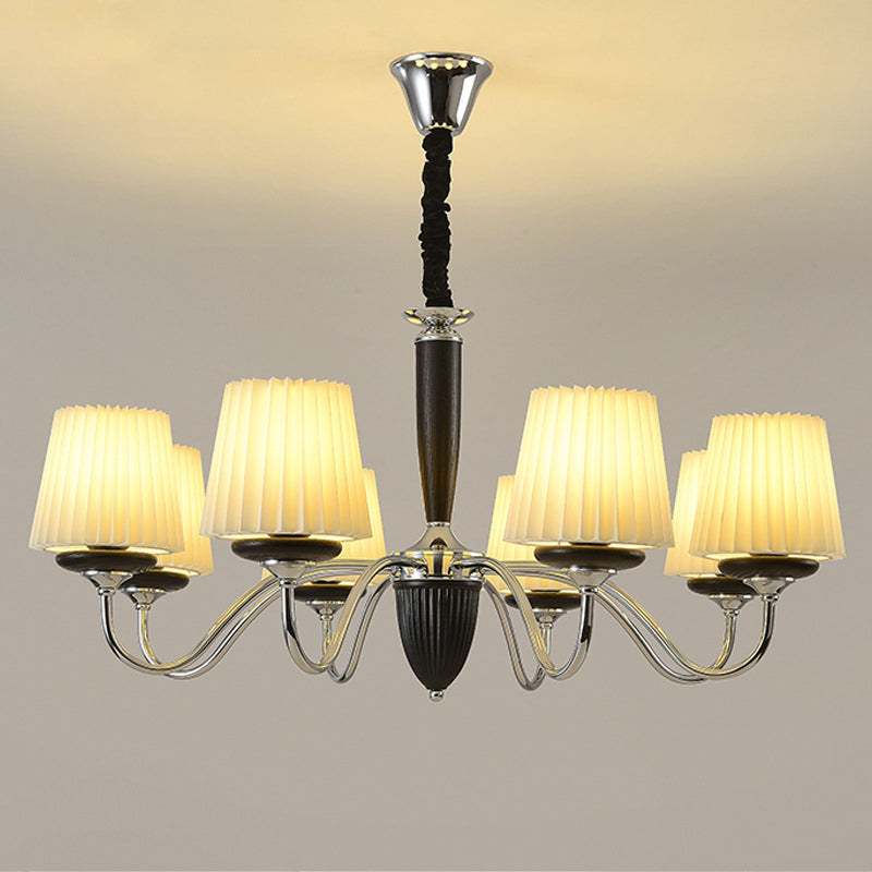 French Iron Wood Fabric Round Chandelier