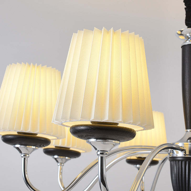 French Iron Wood Fabric Round Chandelier