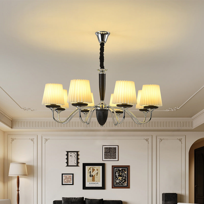 French Iron Wood Fabric Round Chandelier