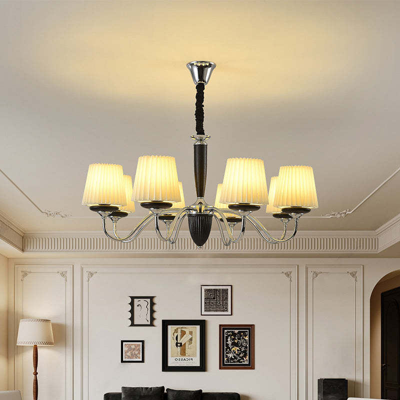 French Iron Wood Fabric Round Chandelier