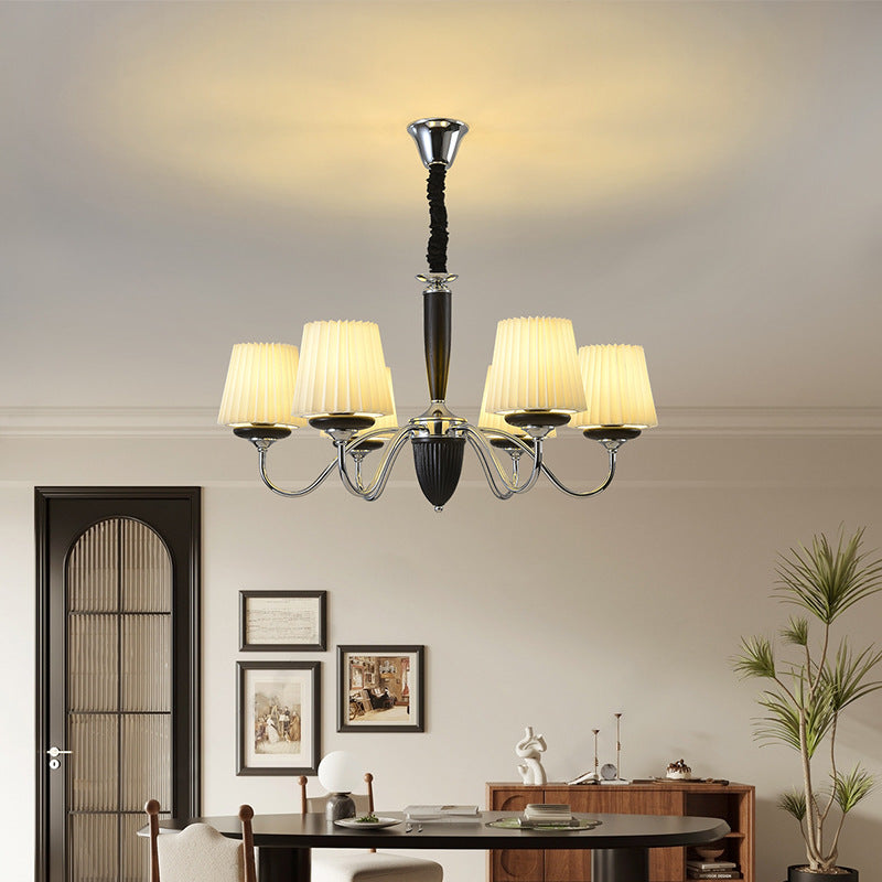 French Iron Wood Fabric Round Chandelier