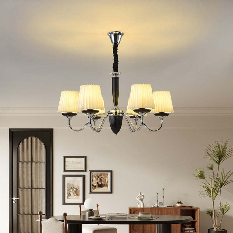 French Iron Wood Fabric Round Chandelier