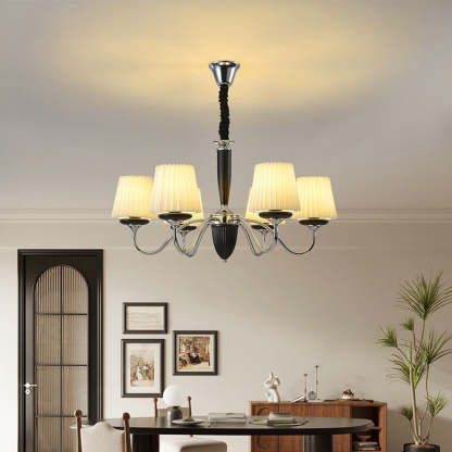 French Iron Wood Fabric Round Chandelier
