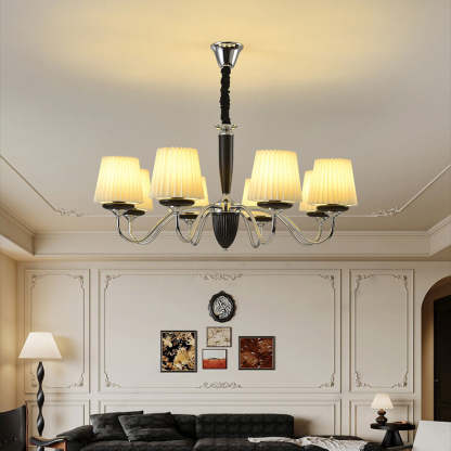 French Iron Wood Fabric Round Chandelier — 6 / 220V-240V For UK/AU