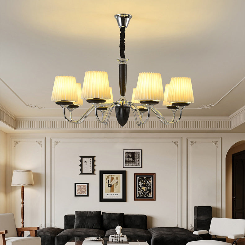 French Iron Wood Fabric Round Chandelier