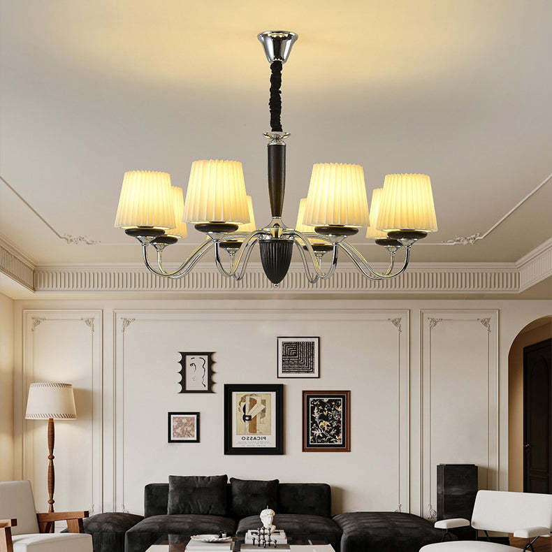 French Iron Wood Fabric Round Chandelier