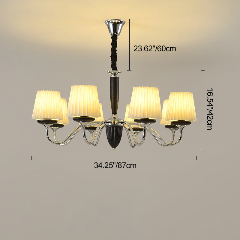 French Iron Wood Fabric Round Chandelier