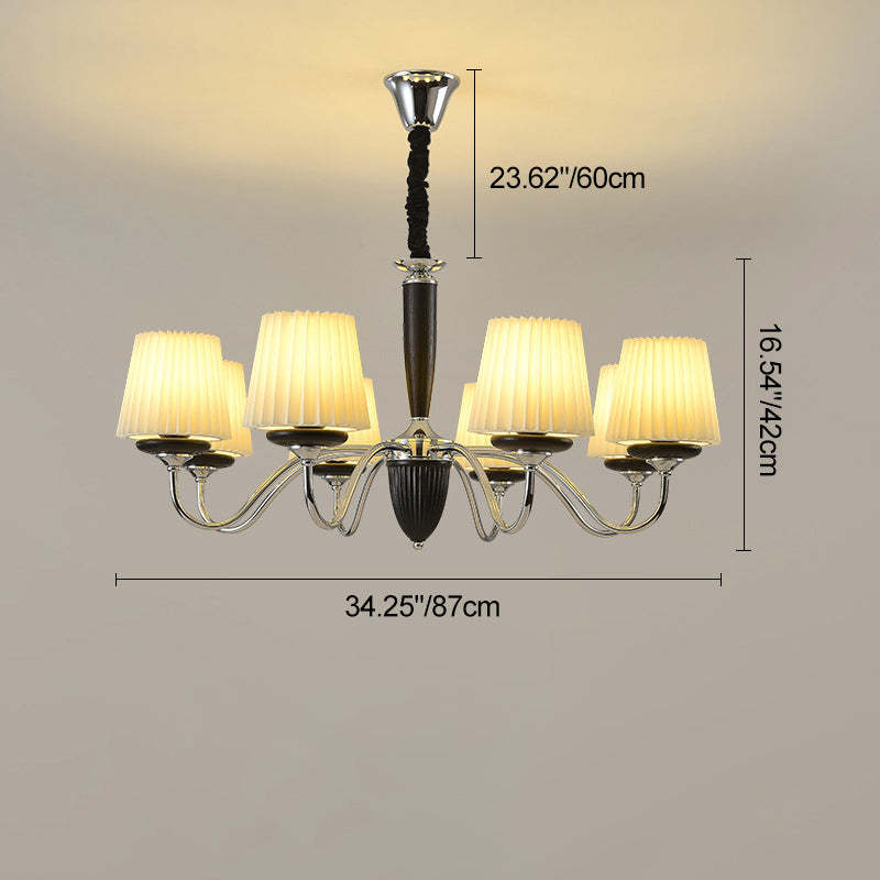 French Iron Wood Fabric Round Chandelier