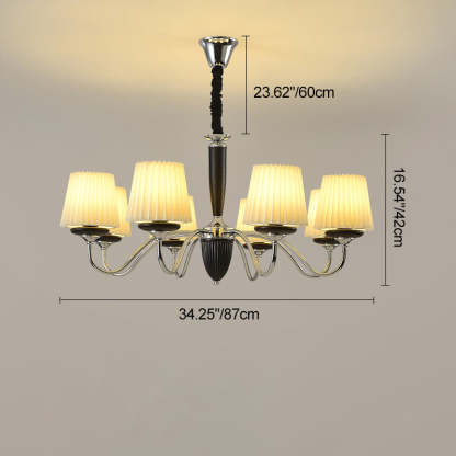 French Iron Wood Fabric Round Chandelier