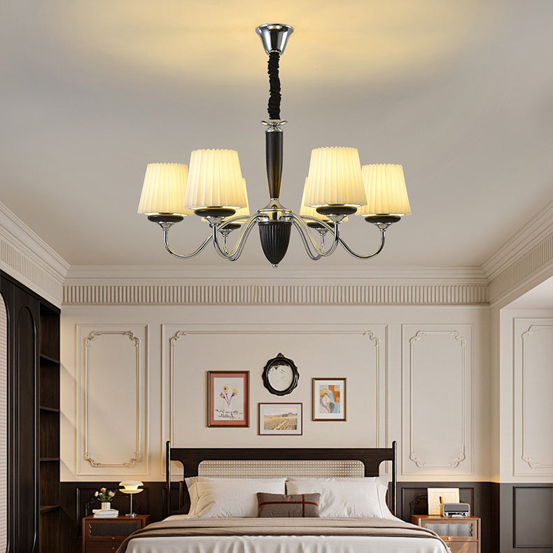 French Iron Wood Fabric Round Chandelier — 6 / 110V-120V For US/CA