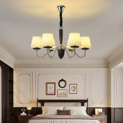 French Iron Wood Fabric Round Chandelier — 6 / 110V-120V For US/CA