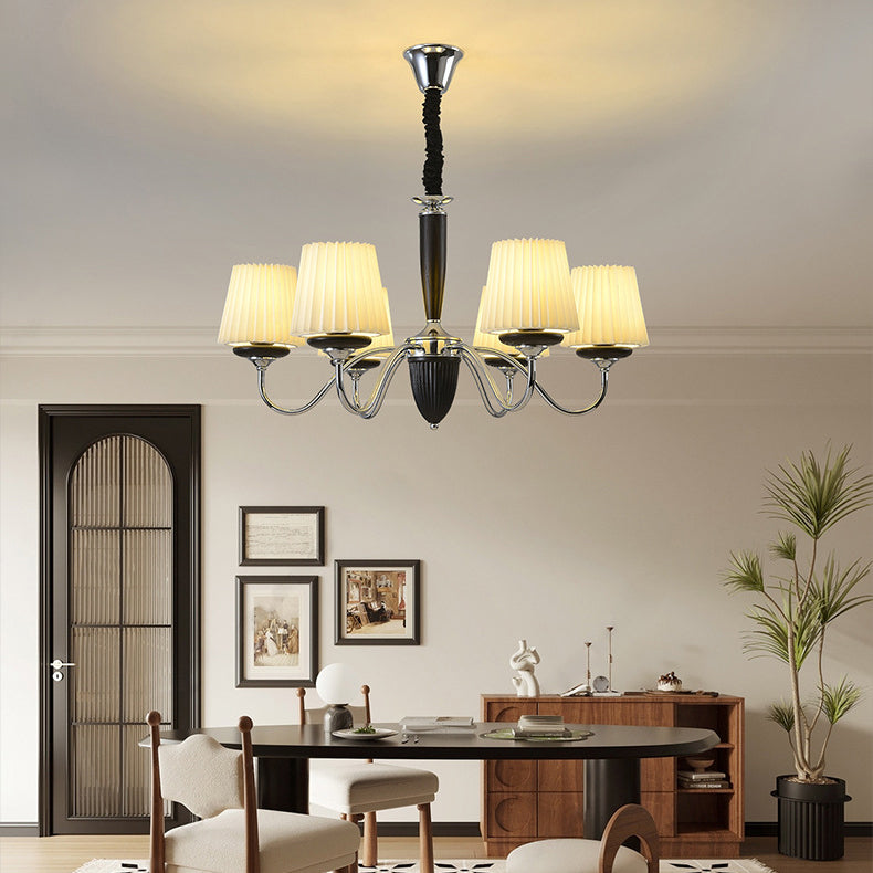 French Iron Wood Fabric Round Chandelier — 8 / 110V-120V For US/CA