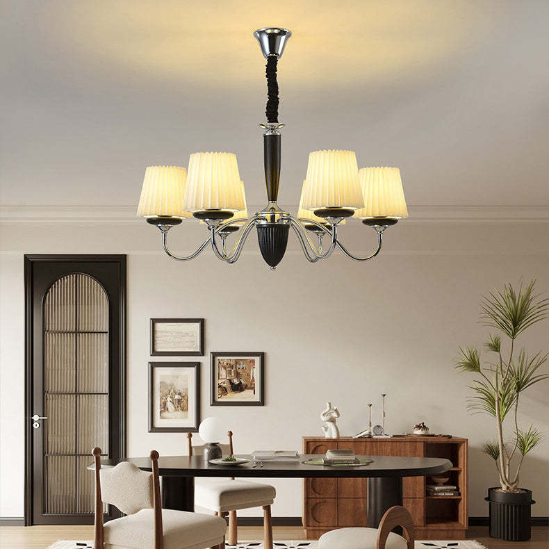 French Iron Wood Fabric Round Chandelier — 8 / 110V-120V For US/CA