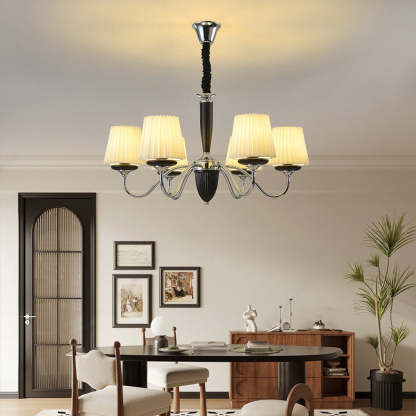 French Iron Wood Fabric Round Chandelier — 8 / 110V-120V For US/CA