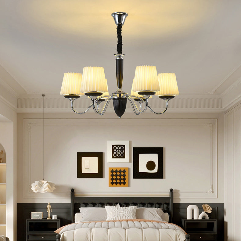 French Iron Wood Fabric Round Chandelier