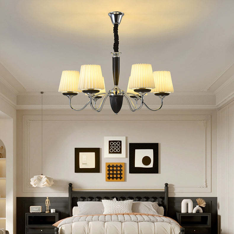 French Iron Wood Fabric Round Chandelier