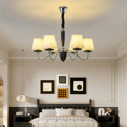 French Iron Wood Fabric Round Chandelier