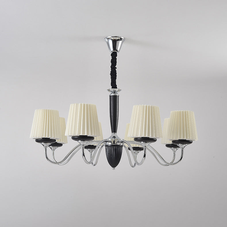 French Iron Wood Fabric Round Chandelier