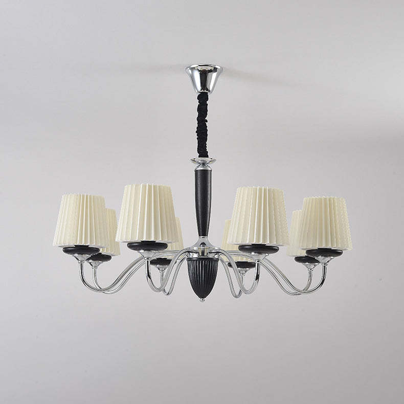 French Iron Wood Fabric Round Chandelier