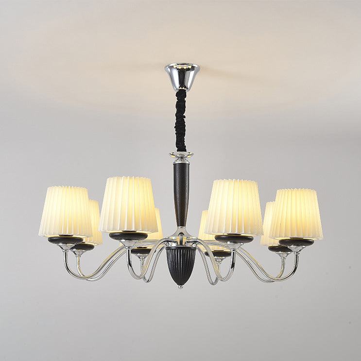 French Iron Wood Fabric Round Chandelier