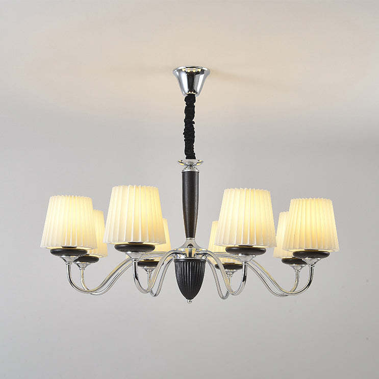 French Iron Wood Fabric Round Chandelier