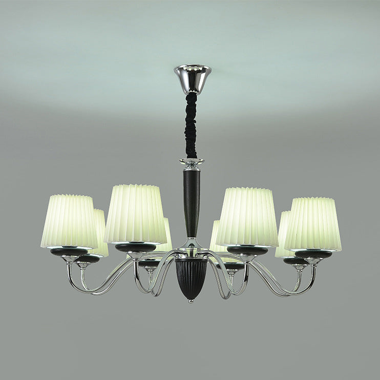 French Iron Wood Fabric Round Chandelier