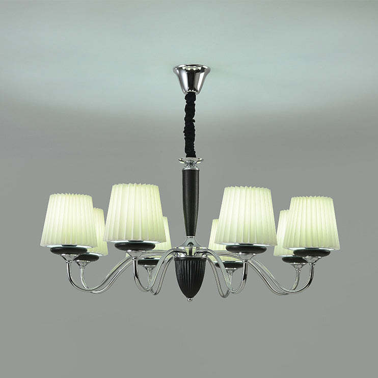 French Iron Wood Fabric Round Chandelier