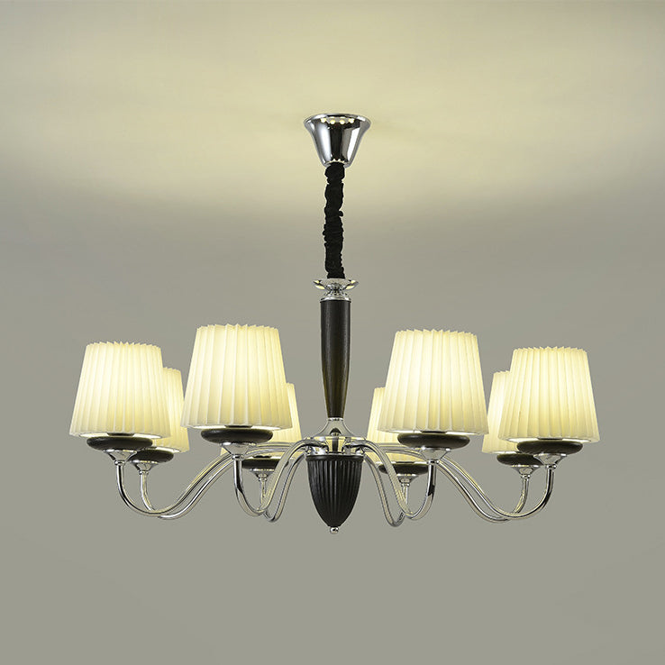 French Iron Wood Fabric Round Chandelier