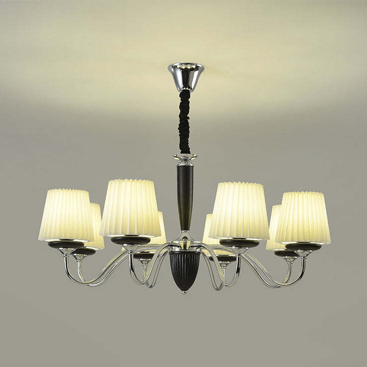 French Iron Wood Fabric Round Chandelier