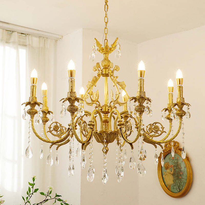 French Brass Crystal Candle Chandelier