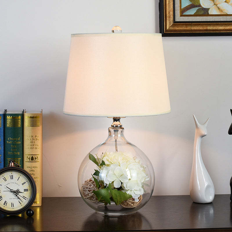 Traditional Rustic Glass Fabric Round Lamp