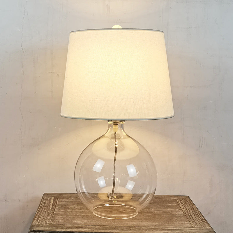 Traditional Rustic Glass Fabric Round Lamp