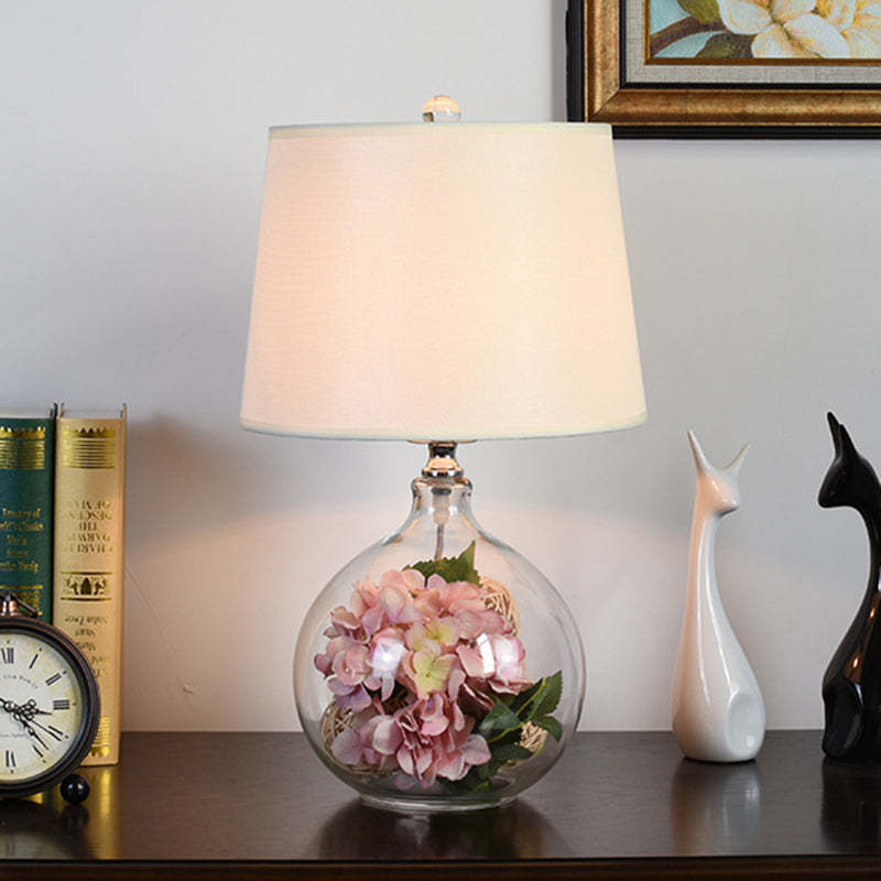 Traditional Rustic Glass Fabric Round Lamp