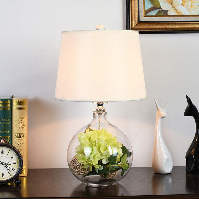 Traditional Rustic Glass Fabric Round Lamp