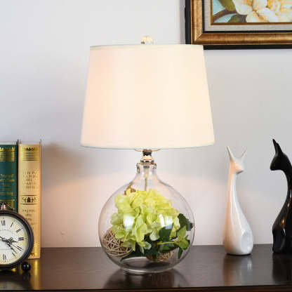 Traditional Rustic Glass Fabric Round Lamp