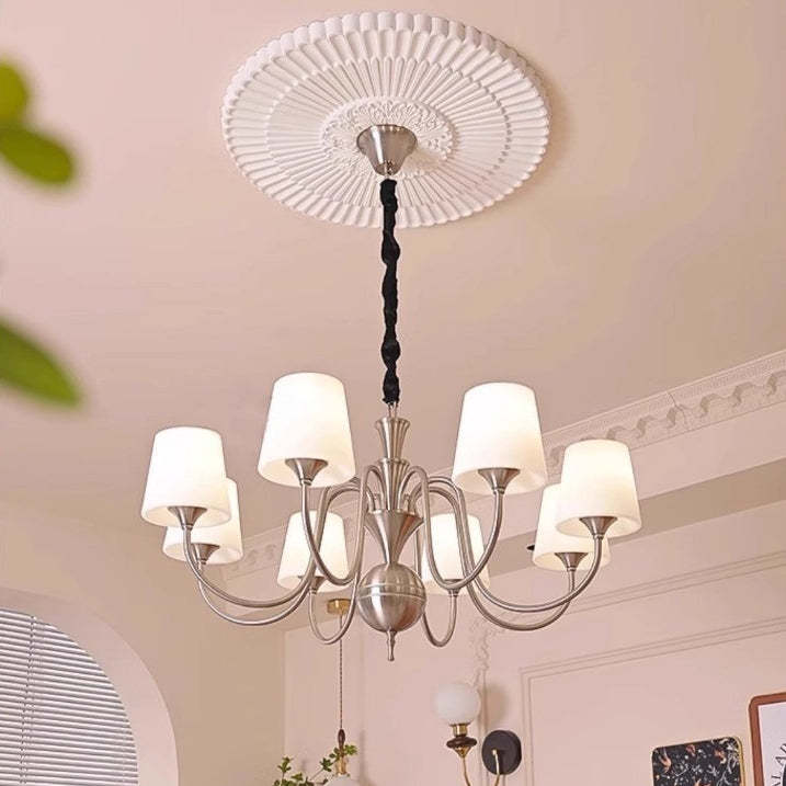 French Alloy Glass Curved Round Chandelier