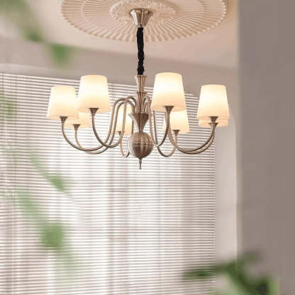 French Alloy Glass Curved Round Chandelier