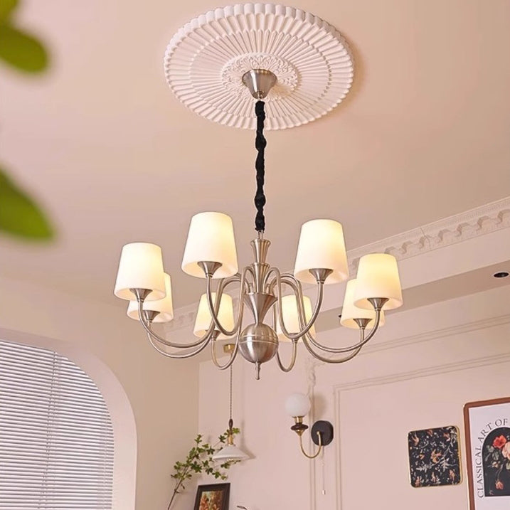 French Alloy Glass Curved Round Chandelier