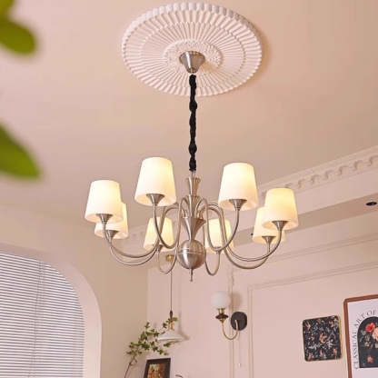 French Alloy Glass Curved Round Chandelier