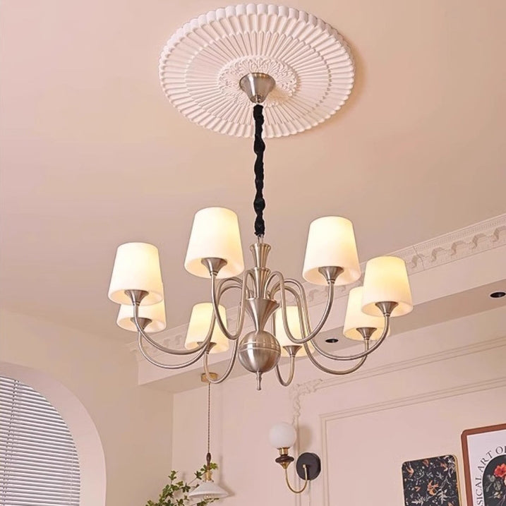 French Alloy Glass Curved Round Chandelier