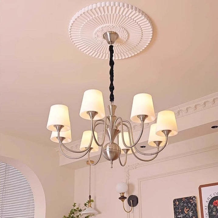 French Alloy Glass Curved Round Chandelier